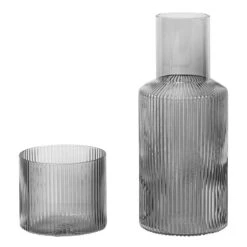 Ferm LIVING Ensemble Carafe Et Verre Ripple, Petit Modèle, Smoked Grey