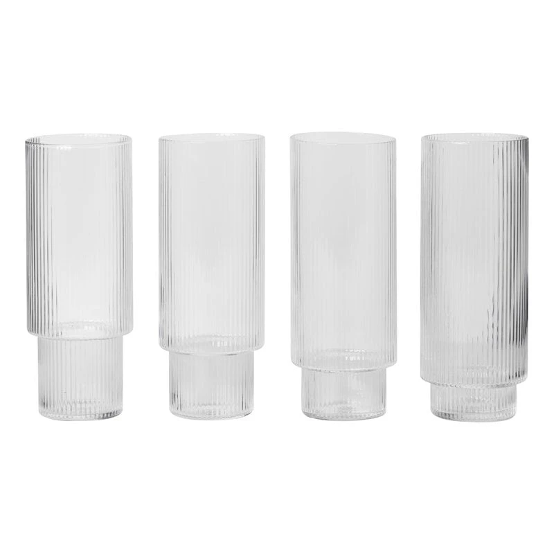 Ferm LIVING Verres à Long Drink Ripple, 4 pièces, Transparent 3 Ferm LIVING Verres à Long Drink Ripple, 4 pièces, Transparent